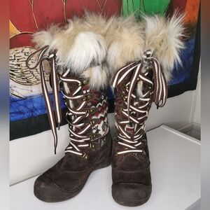 Muk Luks Faux-Fur Knitted Shaft Winter Boots - Sz 6